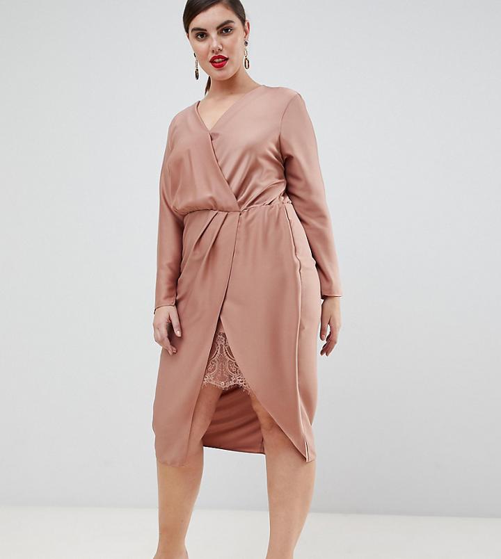 River Island Plus Wrap Dress With Wrap Detail In Pink - Pink