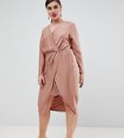 River Island Plus Wrap Dress With Wrap Detail In Pink - Pink