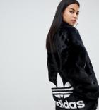 Adidas Originals Faux Fur Jacket With Back Trefoil Logo In Black - Black