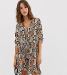 River Island Smock Swing Dress In Brown Snake - Brown