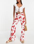 Urban Revivo Flared Pants In Red Floral Print - Part Of A Set