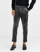 Gianni Feraud Skinny Fit Velvet Cropped Suit Pants - Gray