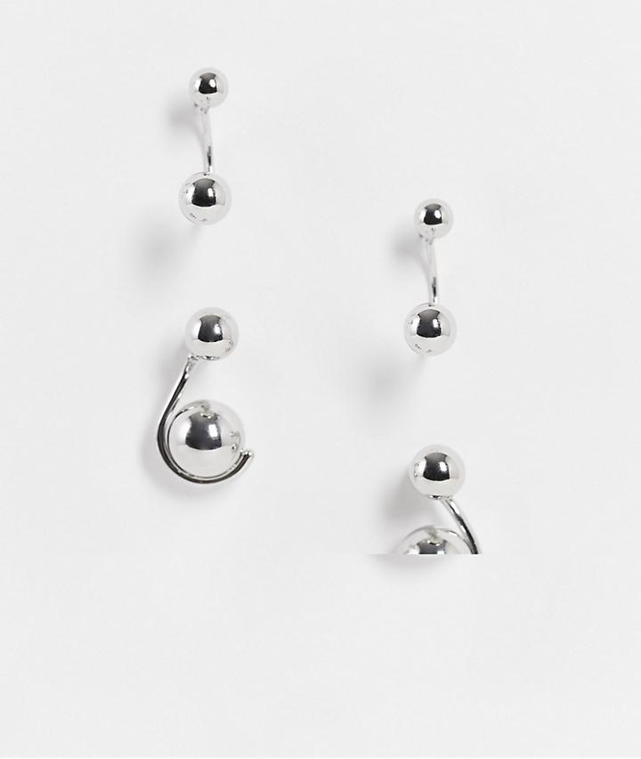Asos Design Pack Of 2 Earrings In Ball Swirl Design In Silver Tone