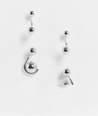 Asos Design Pack Of 2 Earrings In Ball Swirl Design In Silver Tone