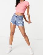 Pull & Bear Denim Cut Off Shorts With Destroys In Blue-blues