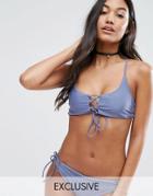 South Beach Mix & Match Lace Up Cami Bikini Top - Blue
