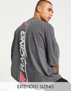 Asos Dark Future Extreme Oversized T-shirt With Front And Back Racing Graphic Prints In Washed Black