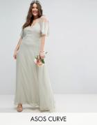 Asos Curve Wedding Lace Applique Cape Maxi Dress - Green