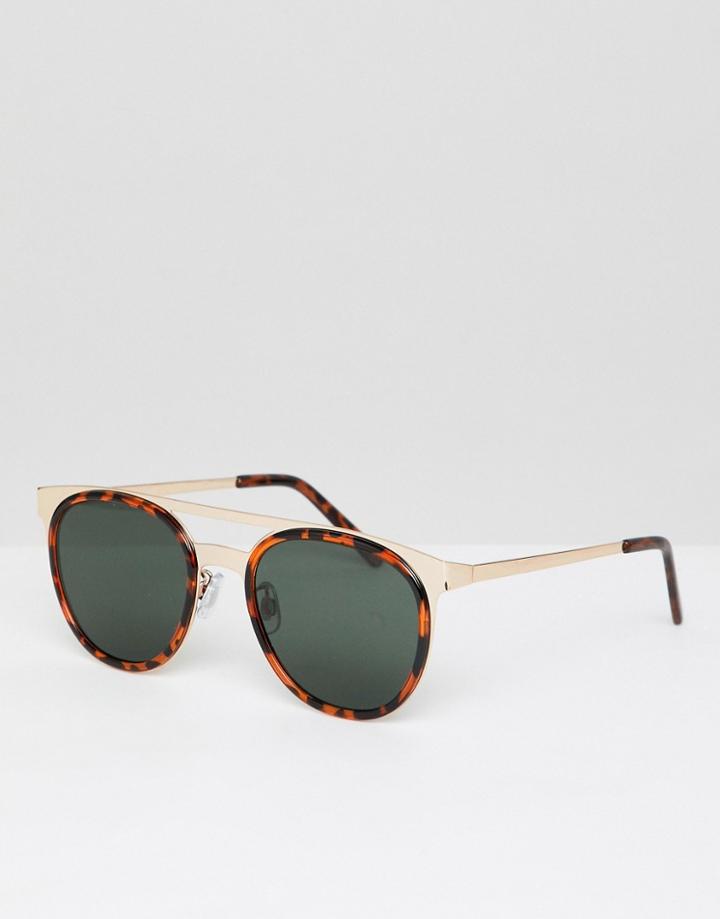 Asos Design Retro Sunglasses In Metal With Tort Details - Brown
