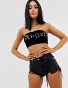 Motel Velvet Bandeau With Rhinestone Angel-black