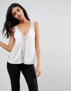Asos Tank With Lace Insert - White