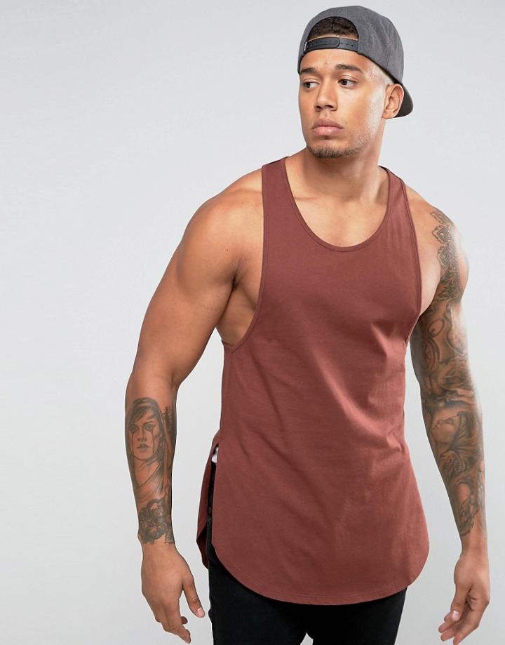 Asos Super Longline Tank With Step Hem And Extreme Racer Back In Rust