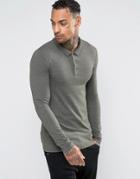 Asos Extreme Muscle Long Sleeve Polo In Khaki - Green