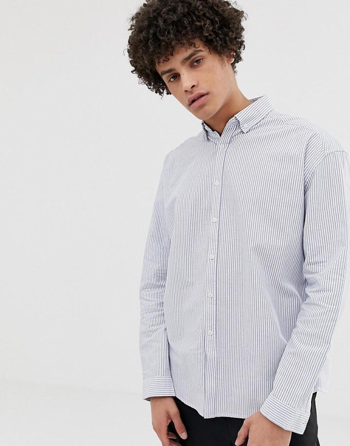 Asos Design Oversized Oxford Stripe Shirt-blue