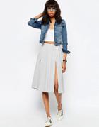 Asos Midi Skirt With Splices - Gray Marl