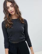 Pull & Bear Long Sleeved Crew Neck Sweater Plain In Dark Gray - Gray