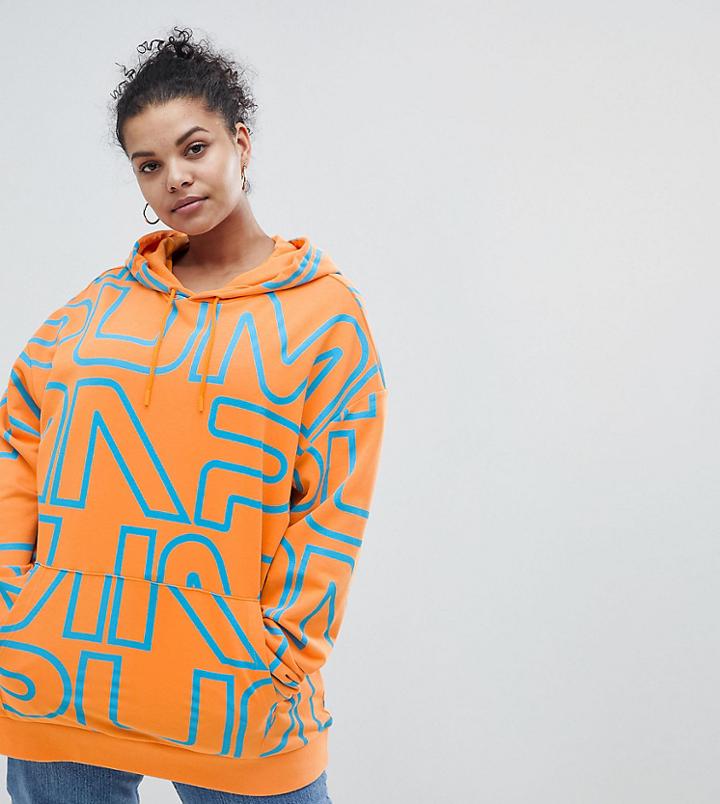 Puma Exclusive To Asos Plus Hoodie With All Over Logo In Orange - Orange