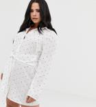 Boohoo Plus Tie Waist Mini Shirt Dress In White Polka Dot - White