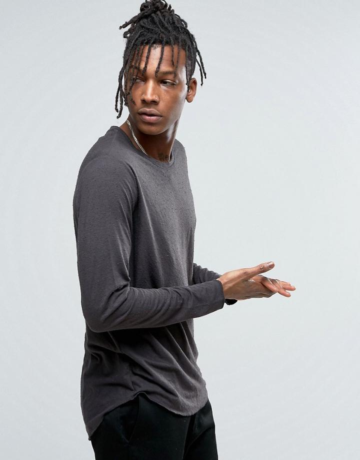 Weekday Boule Long Sleeve Top Raw Edge - Gray