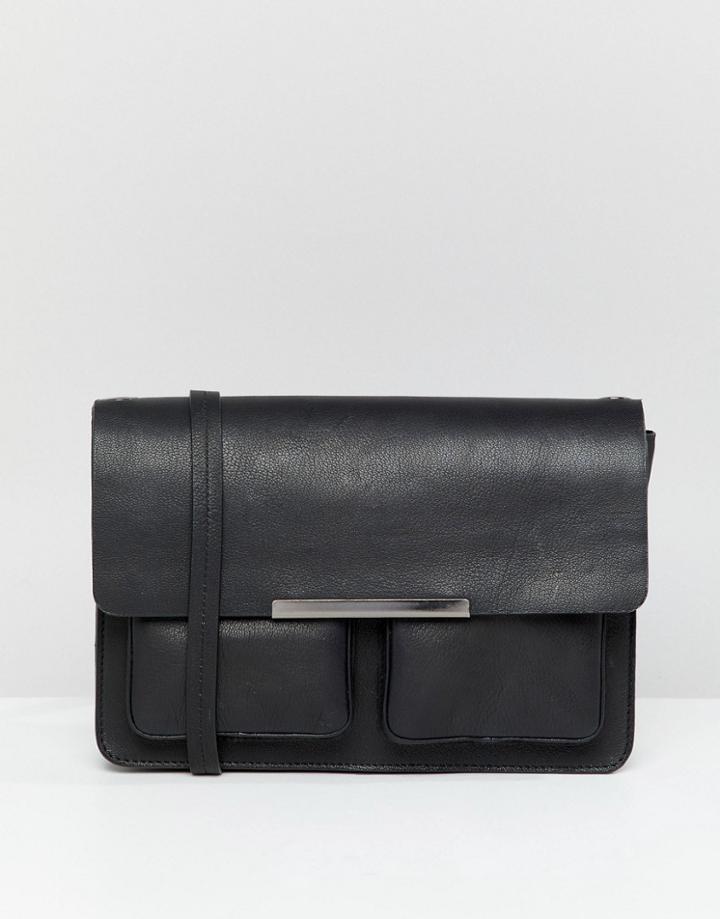Asos Design Leather Structured Pocket Cross Body Bag - Black