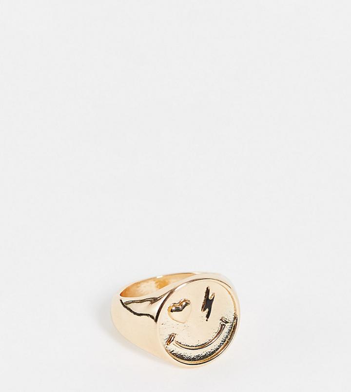 Reclaimed Vintage Inspired Happy Face Ring In Gold