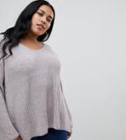 Brave Soul Plus Chenille Sweater With V Neck - Gray