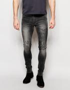 Asos Extreme Super Skinny Jeans In Random Acid Wash In Gray - Gray