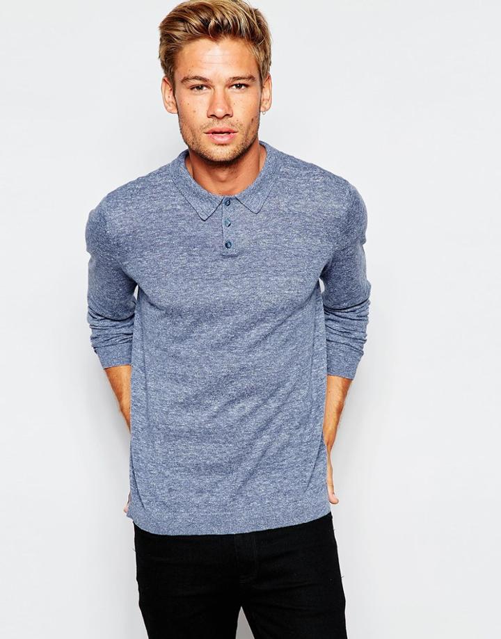 Asos Knitted Turtleneck Sweater In Cotton - Denim Twist Nep
