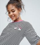 Chorus Tall Heart Hands Embroidered Stripey T-shirt - Black