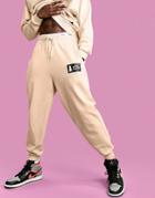 Asos Actual Relaxed Sweatpants In Sand With Logo Badge Print - Part Of A Set-neutral