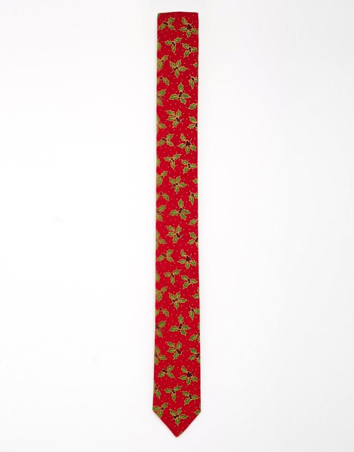 Reclaimed Vintage Holidays Holly Tie - Red
