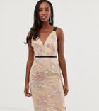 Asos Design Tall Occasion Pencil Midi Dress In Floral Embroidery - Multi