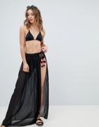 New Look Sheer Pom Maxi Wrap Skirt - Black