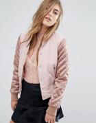 Miss Selfridge Satin Quilted Sleeve Bomber - Pink