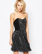 Love Bandeau Dress With Silver Paisley Panel - Black