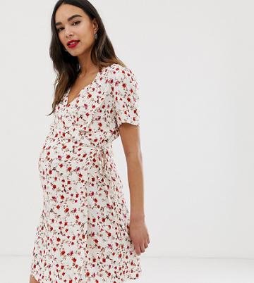 Wild Honey Maternity Tea Dress In All Over Rose Print - White