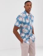 Ted Baker Shirt With Palm Print In Blue - Blue