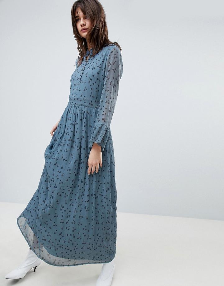 Gestuz Maxi Dress With Blue Flower Print - Blue