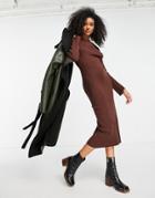 Pretty Lavish Long Sleeve Backless Body-conscious Knit Midaxi Dress In Chocolate Brown