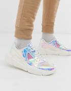 Asos Design Sneakers In Iridescent With Transparent Panels And Chunky Sole-white