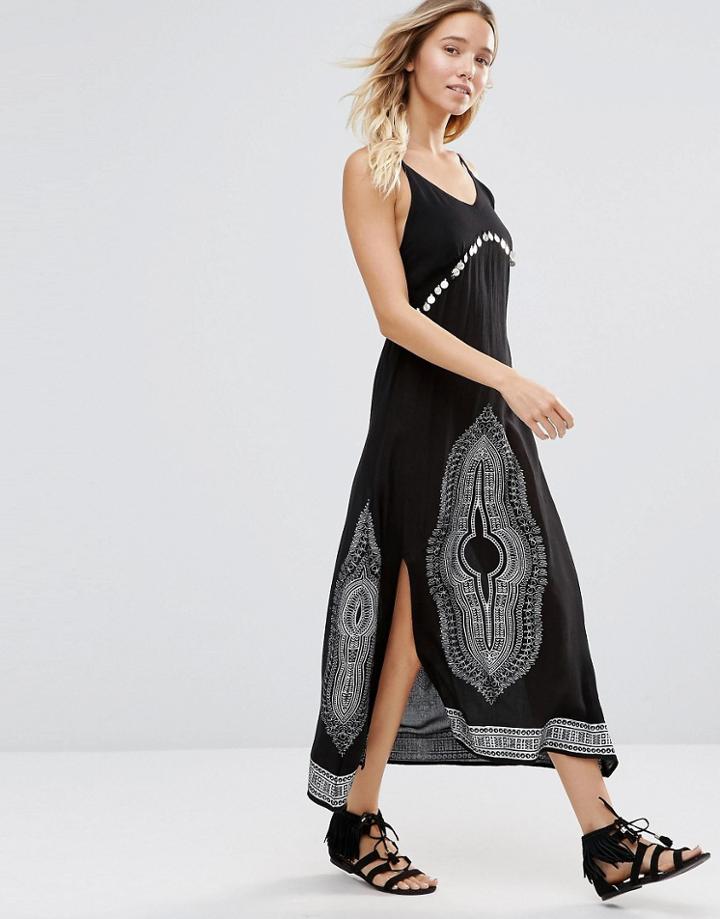 Anmol Maxi Beach Dress With Coin Detailing - Black