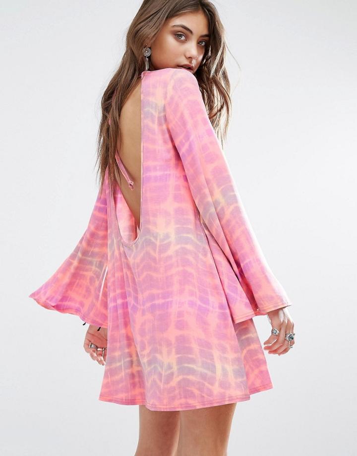 Rokoko Swing Dress With Bell Sleeve And Scoop Back - Pink