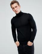 Hugo By Hugo Boss San Antonio Slim Fit Merino Wool Roll Neck Sweater In Black - Black