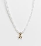 Asos Design Curve Necklace With Pearl And Teddy Bear Charm In Gold Tone