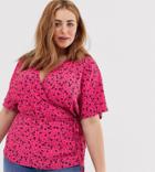 New Look Curve Floral Wrap Top In Pink Pattern - Pink