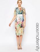 Asos Maternity Salon Midi T-shirt Dress In Floral Print - Multi
