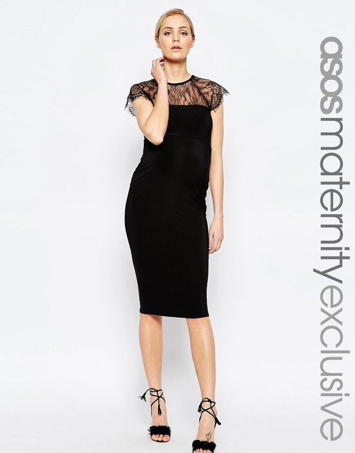 Asos Maternity Lace Insert Bodycon Midi Dress - Black