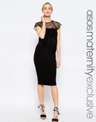 Asos Maternity Lace Insert Bodycon Midi Dress - Black