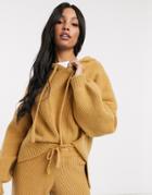 Missguided Two-piece Knitted Hoodie In Camel-neutral