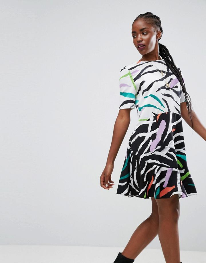 Asos Drop Waist Mini Dress In Animal Mix Print - Multi
